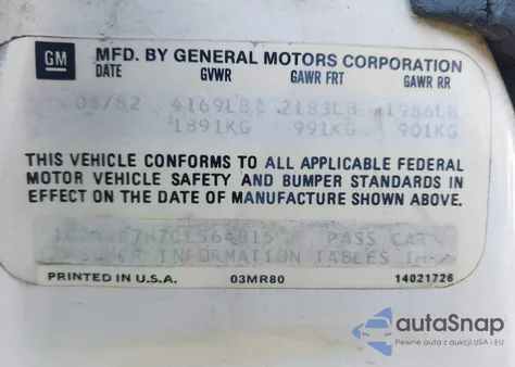 1982 Pontiac Firebird Trans Am z USA, uszkodzony, nr VIN 1G2AW87H7CL564815